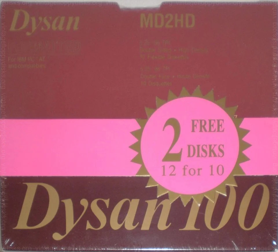 a vintage floppy disk pack from Dysan. Floppy name: Dysan MD2HD