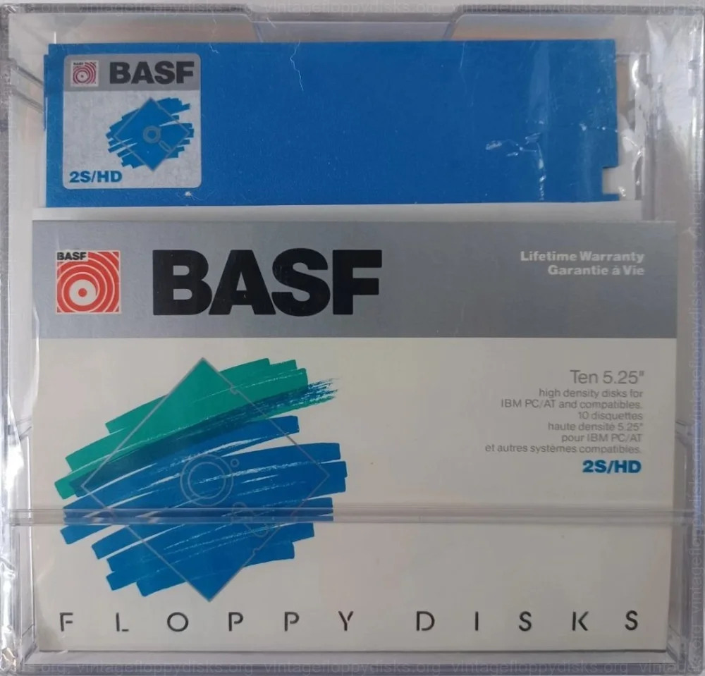 a vintage floppy disk pack from BASF. Floppy name: BASF 2S/HD