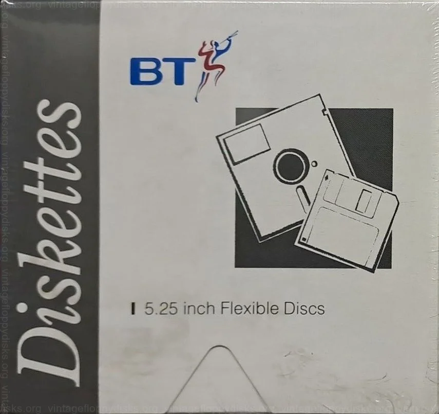 a vintage floppy disk pack from BT. Floppy name: BT