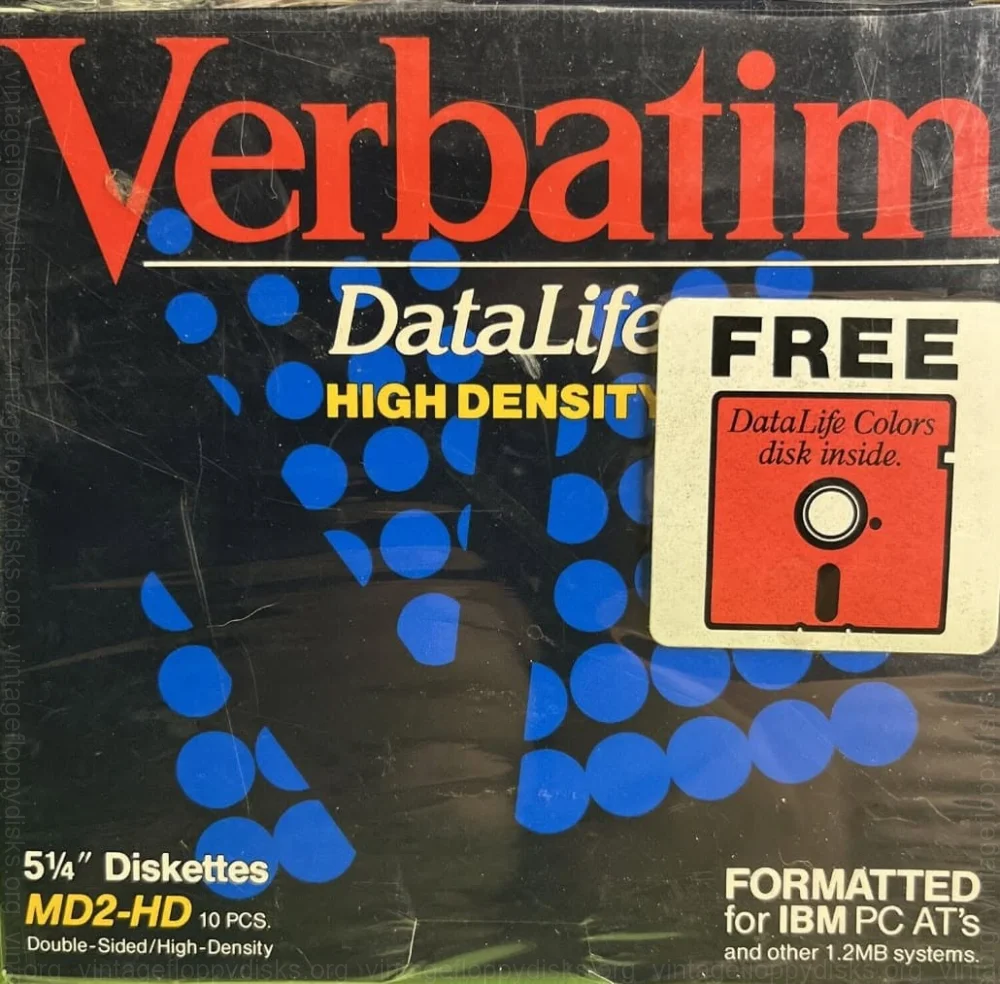 a vintage floppy disk pack from Verbatim. Floppy name: Verbatim DataLife MD2-HD