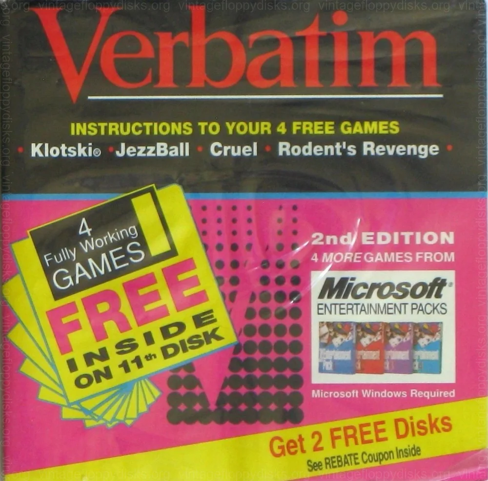 a vintage floppy disk pack from Verbatim. Floppy name: Verbatim DataLife MF 2HD