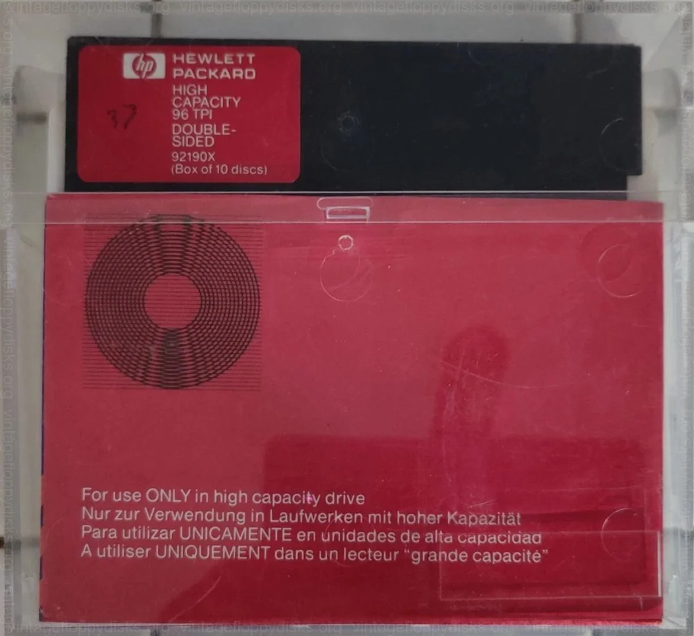 a vintage floppy disk pack from Hewlett Packard. Floppy name: Hewlett Packard