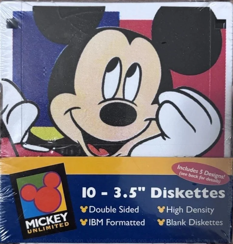 a vintage floppy disk pack from Fellowes. Floppy name: Mickey Unlimited
