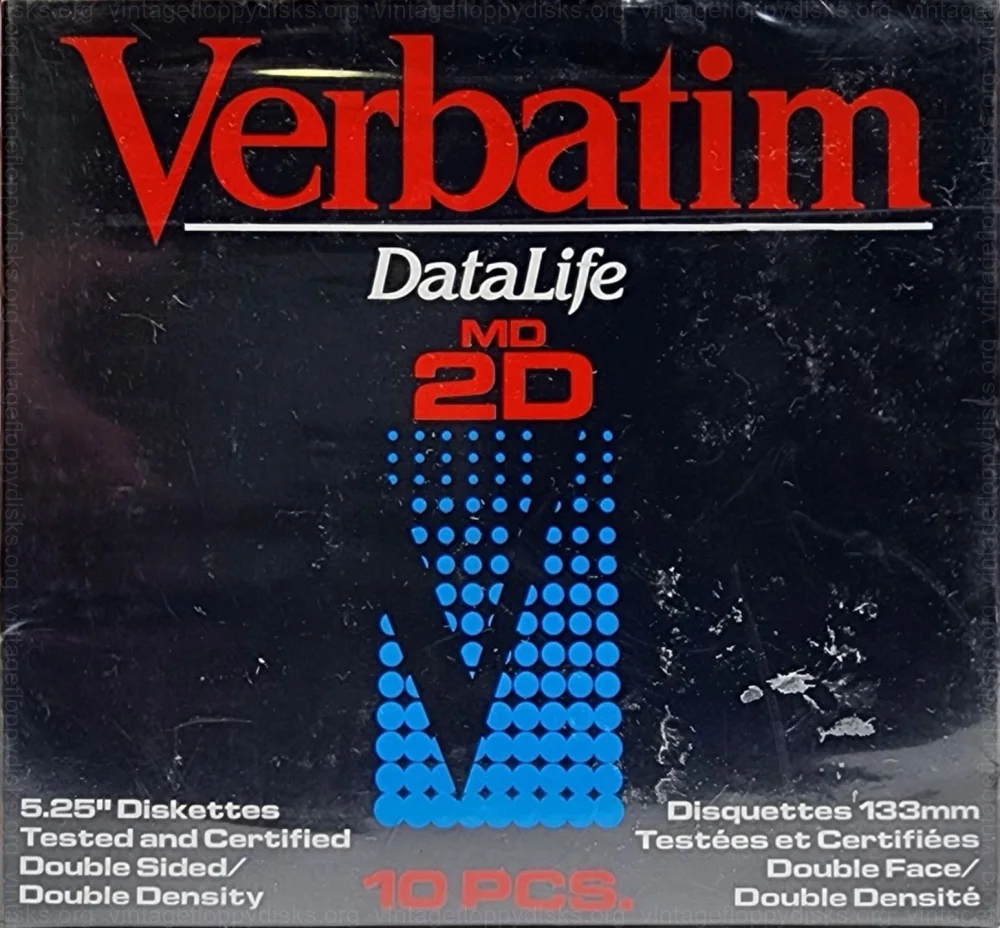 a vintage floppy disk pack from Verbatim. Floppy name: Verbatim DataLife MD 2D