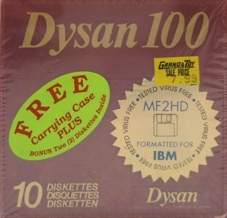 a vintage floppy disk pack from Dysan