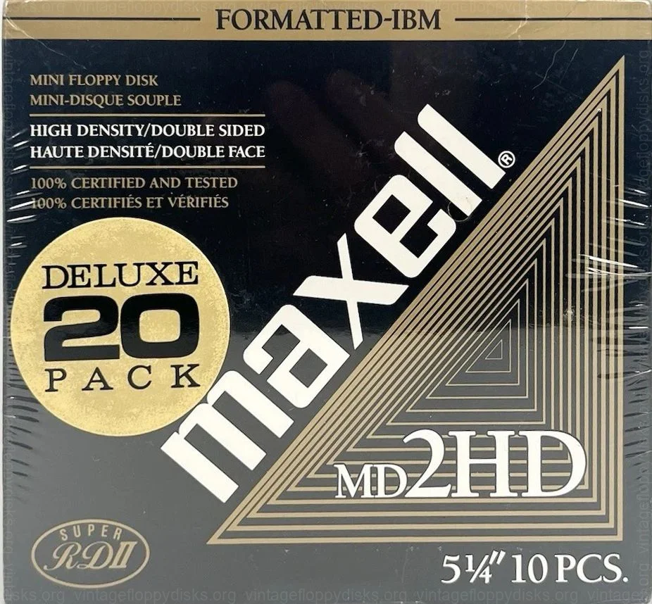 a vintage floppy disk pack from Maxell