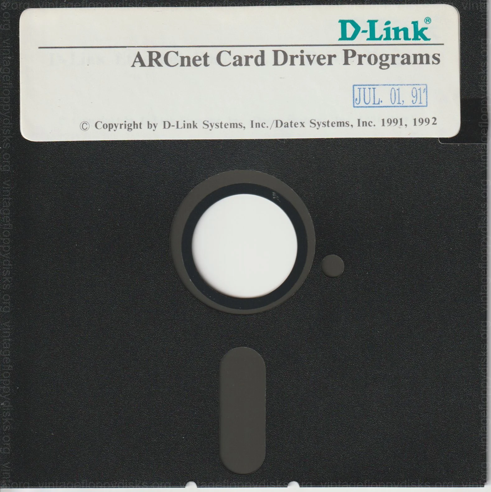a vintage software disk from D-Link. Software title: D-Link ARCnet Card Driver Programs - Front