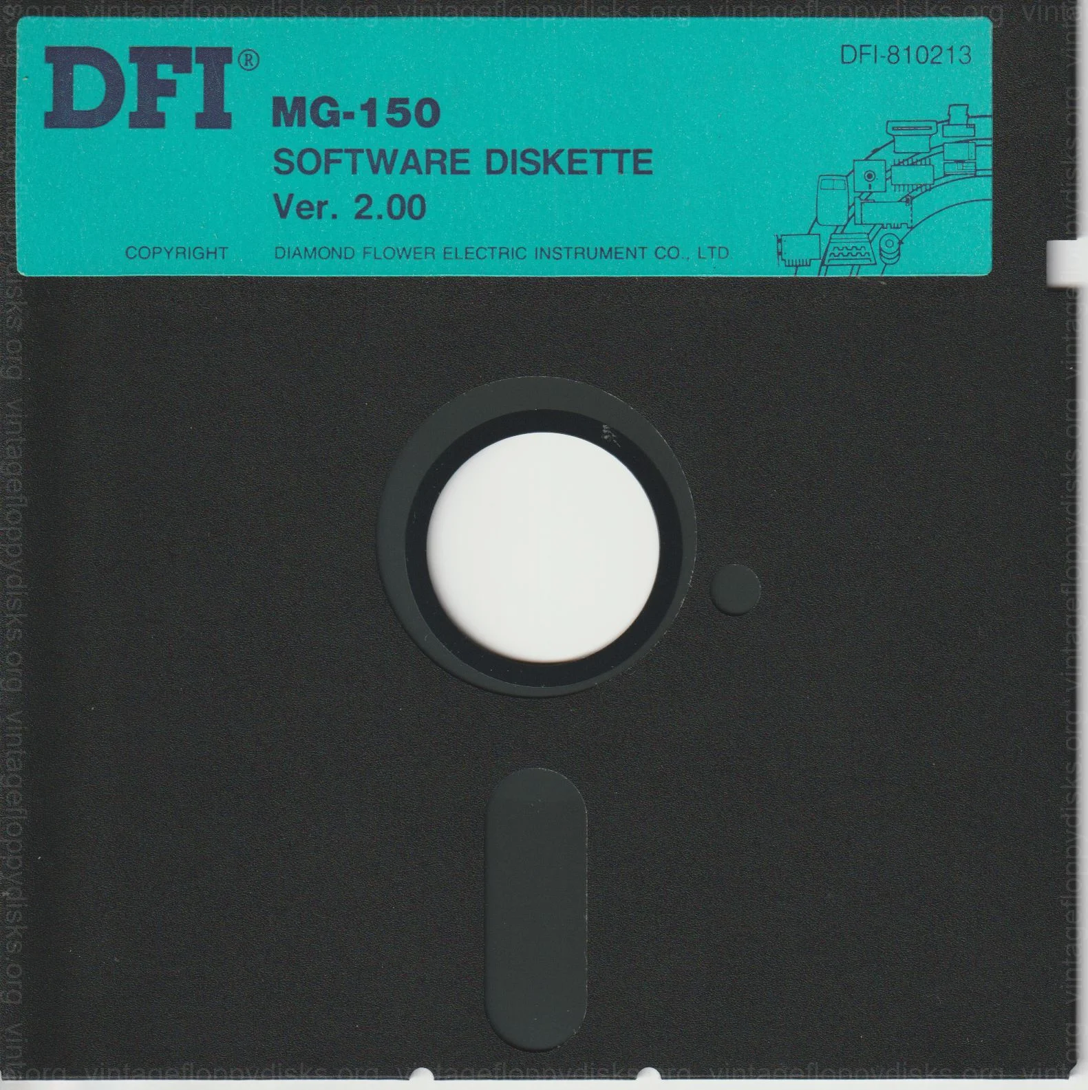 a vintage software disk from DFI. Software title: DFI MG-150 Software Diskette Ver. 2.00 - Front